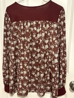 Women’s Burgundy Floral Long-Sleeve Blouse